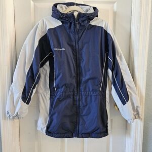 Columbia Vintage Women's Mid Length Jacket Hooded Navy Blue/Gray Size Medium